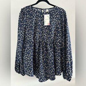 Makemechic Navy Floral Peplum Tunic Top Size XL